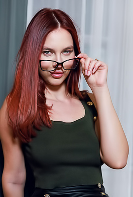 Busty Redhead Leya Desantis In Black Stockings