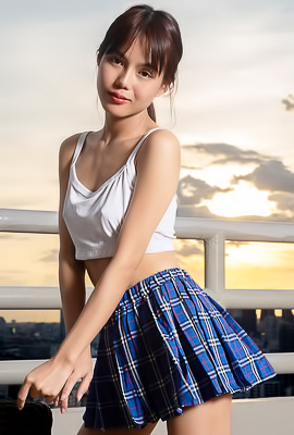 Rose Sarinz Ponytailed Asian Cutie Flips Up Her Plaid Skirt To Reveal Her Sexy Booty