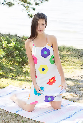 Davia Kelly Tosses Her Cute Sundress Onto The Sand