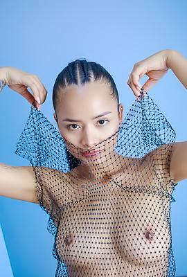 Liloo Captivates In Fishnet Lingerie Posing With Neo-classic Charm
