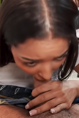 Lia Lin gives passion with a blowjob finishing in a doggystyle kiss