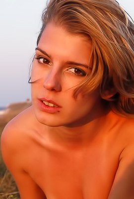Alina Ns Curly Hair Cascades, Revealing Sun-Kissed Skin in Natures Embrace