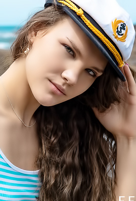Polina Drapes Herself in White on the Shore, Ocean Breeze Subtly Revealing