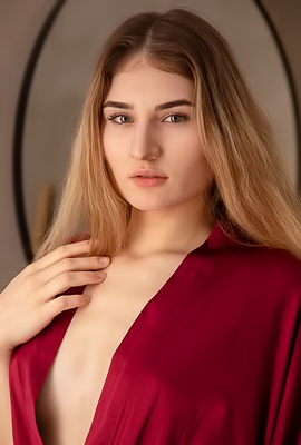 Lorelei Seducing Herself in a Crimson Robe